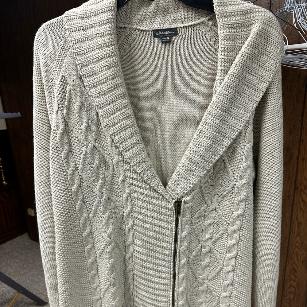 Cream Eddie Bauer zip-up sweater